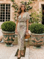 Cargar imagen en el visor de la galería, Coral | Vestido midi con estampado abstracto, escote en V y cintura con nudo