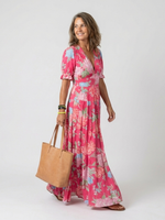 Cargar imagen en el visor de la galería, Aurora | Vestido midi con estampado floral de manga corta y escote en V