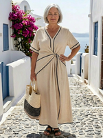 Cargar imagen en el visor de la galería, Inma | Vestido midi con escote en V y manga corta, cintura fruncida