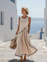 Cargar imagen en el visor de la galería, Soler | Vestido maxi drapeado sin mangas de cuello redondo