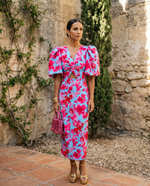 Cargar imagen en el visor de la galería, Carla | Vestido Midi Estampado con Mangas Abullonadas