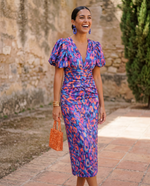 Cargar imagen en el visor de la galería, Carla | Vestido Midi Estampado con Mangas Abullonadas