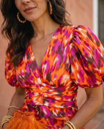 Cargar imagen en el visor de la galería, Carla | Vestido Midi Estampado con Mangas Abullonadas
