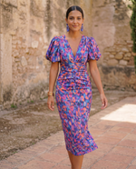 Cargar imagen en el visor de la galería, Carla | Vestido Midi Estampado con Mangas Abullonadas