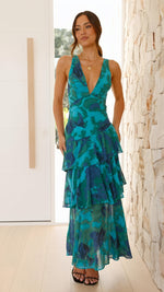 Cargar imagen en el visor de la galería, Vestido con Estampado Floral y Escote Profundo
