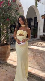 Cargar imagen en el visor de la galería, Vestido amarillo pastel con estampado floral
