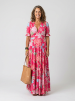 Cargar imagen en el visor de la galería, Aurora | Vestido midi con estampado floral de manga corta y escote en V
