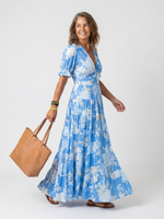 Cargar imagen en el visor de la galería, Aurora | Vestido midi con estampado floral de manga corta y escote en V
