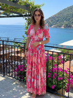 Cargar imagen en el visor de la galería, Aurora | Vestido midi con estampado floral de manga corta y escote en V
