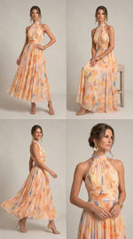 Cargar imagen en el visor de la galería, Esther™ | Vestido de Cuello Halter con Estampado de Acuarela
