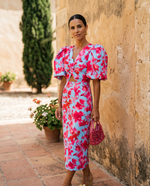 Cargar imagen en el visor de la galería, Carla | Vestido Midi Estampado con Mangas Abullonadas
