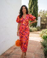 Cargar imagen en el visor de la galería, Carla | Vestido Midi Estampado con Mangas Abullonadas
